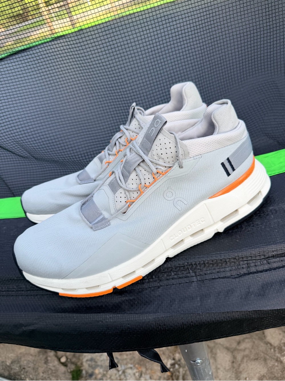 On Running Light Gray Athletic Shoes with Orange Accents - Picture 6 of 8